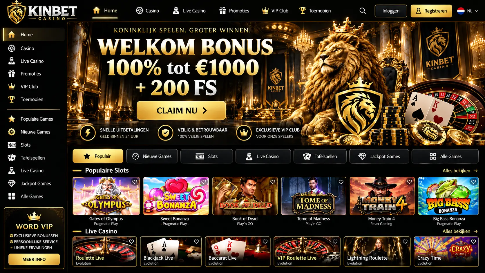 KinBet Casino Nederland: Online Spellen, Live Tafels en Casino Gids image 1