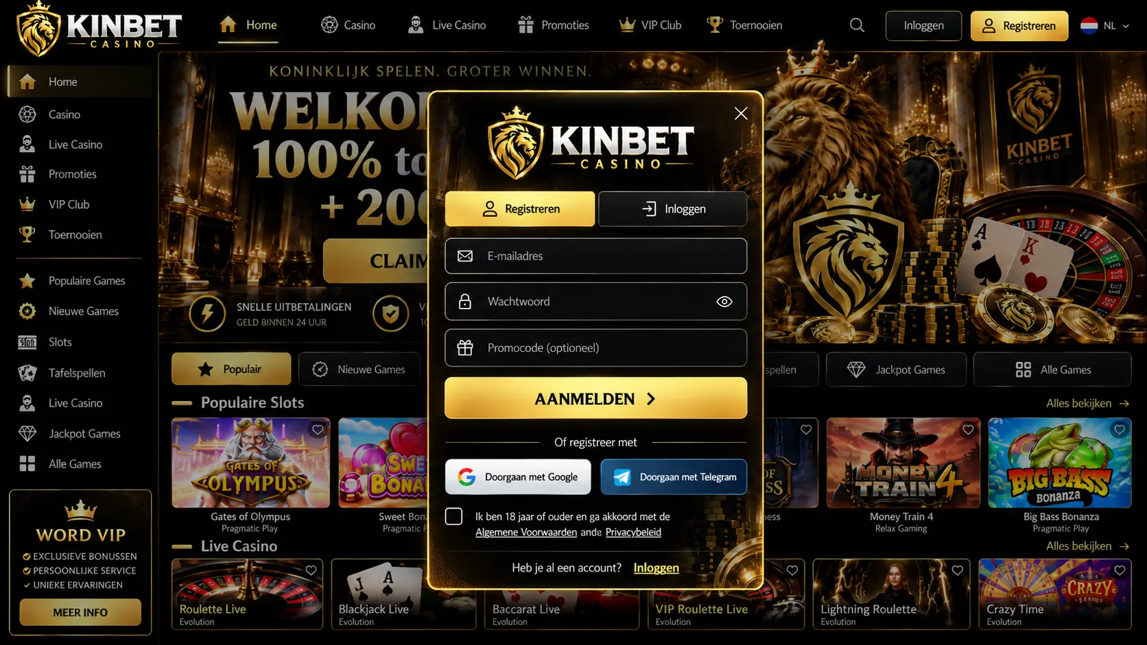 KinBet Casino Nederland: Online Spellen, Live Tafels en Casino Gids image 2